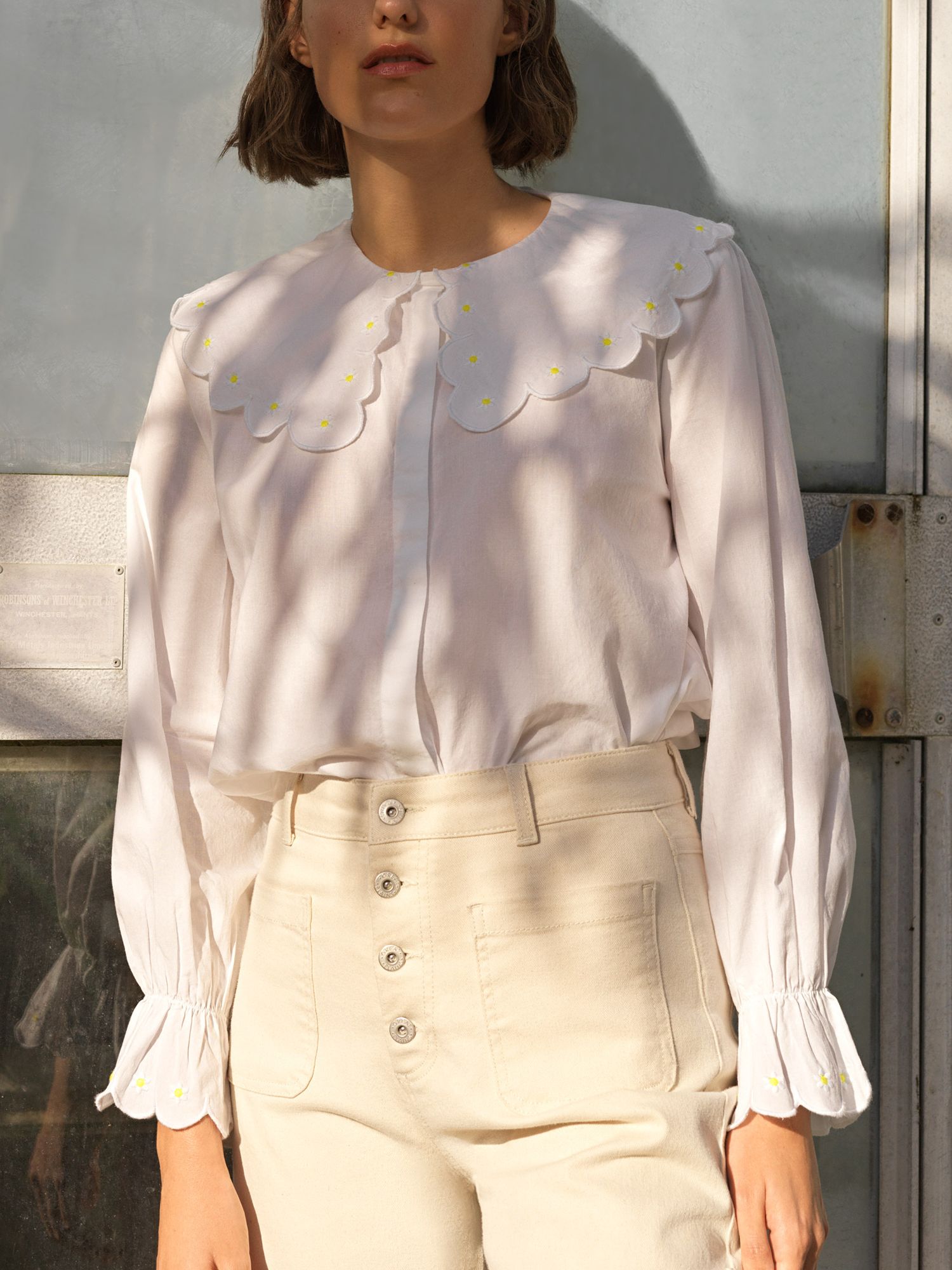 Great Plains Daisy Embroidery Blouse, White at John Lewis & Partners