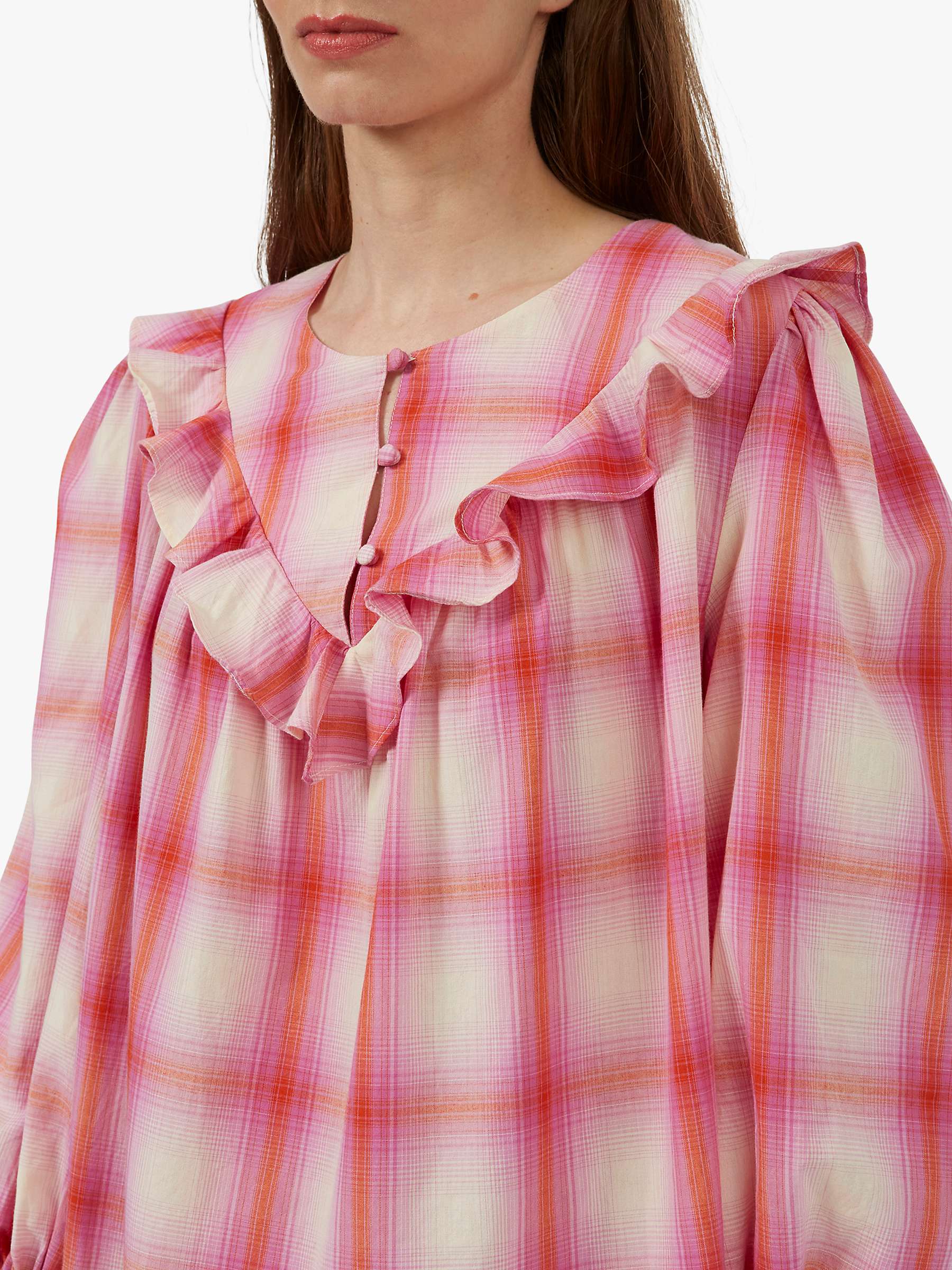 Buy Great Plains Aruba Check Long Sleeve Top, Pink Online at johnlewis.com
