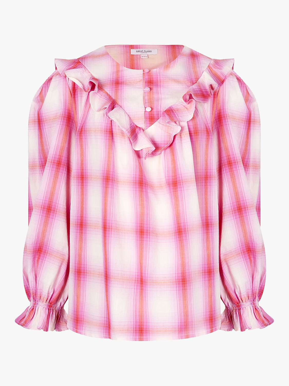Buy Great Plains Aruba Check Long Sleeve Top, Pink Online at johnlewis.com