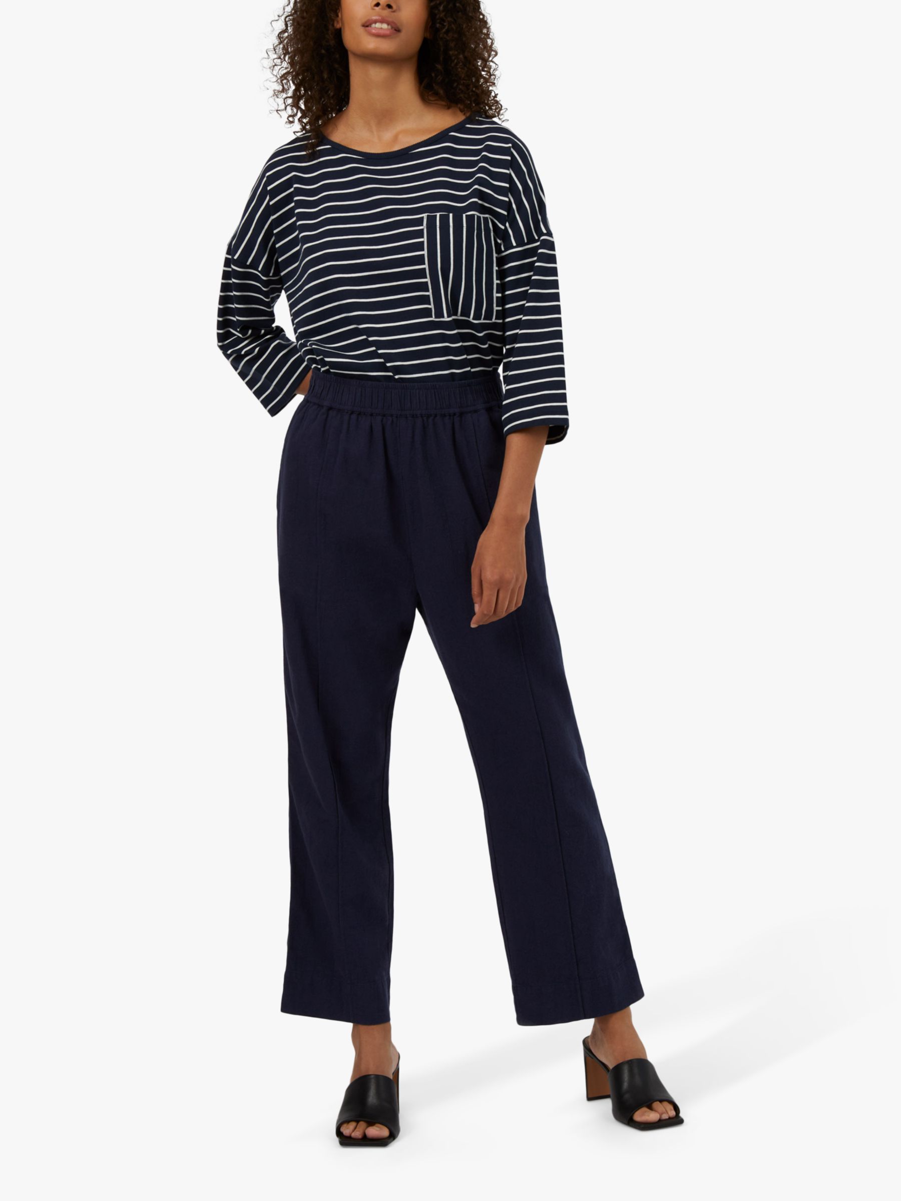 Great Plains Crinkle Cotton Trousers, Navy, 14