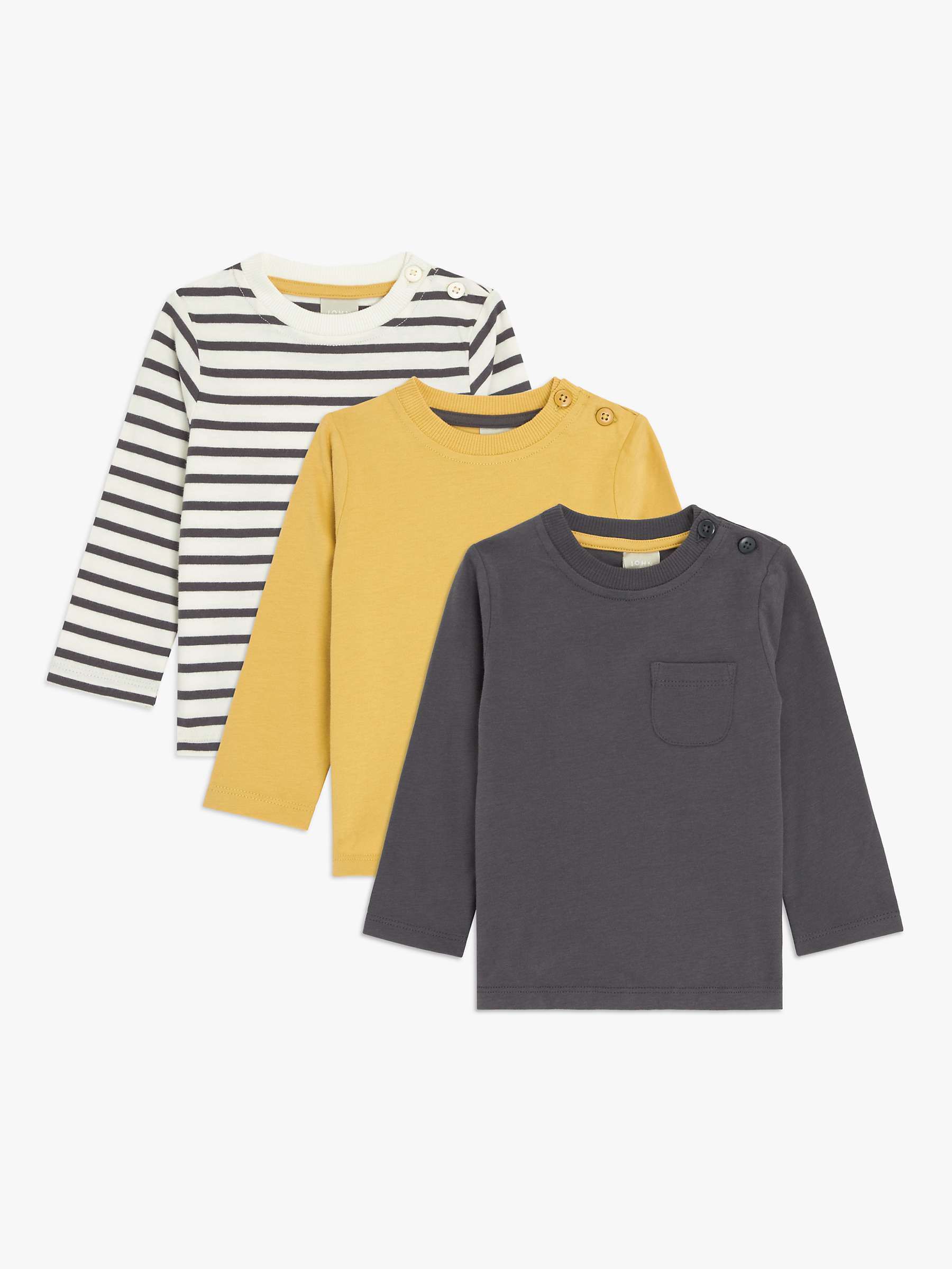 Buy John Lewis Baby Stripe & Solid Long Sleeve T-Shirt, Pack of 3, Multi Online at johnlewis.com