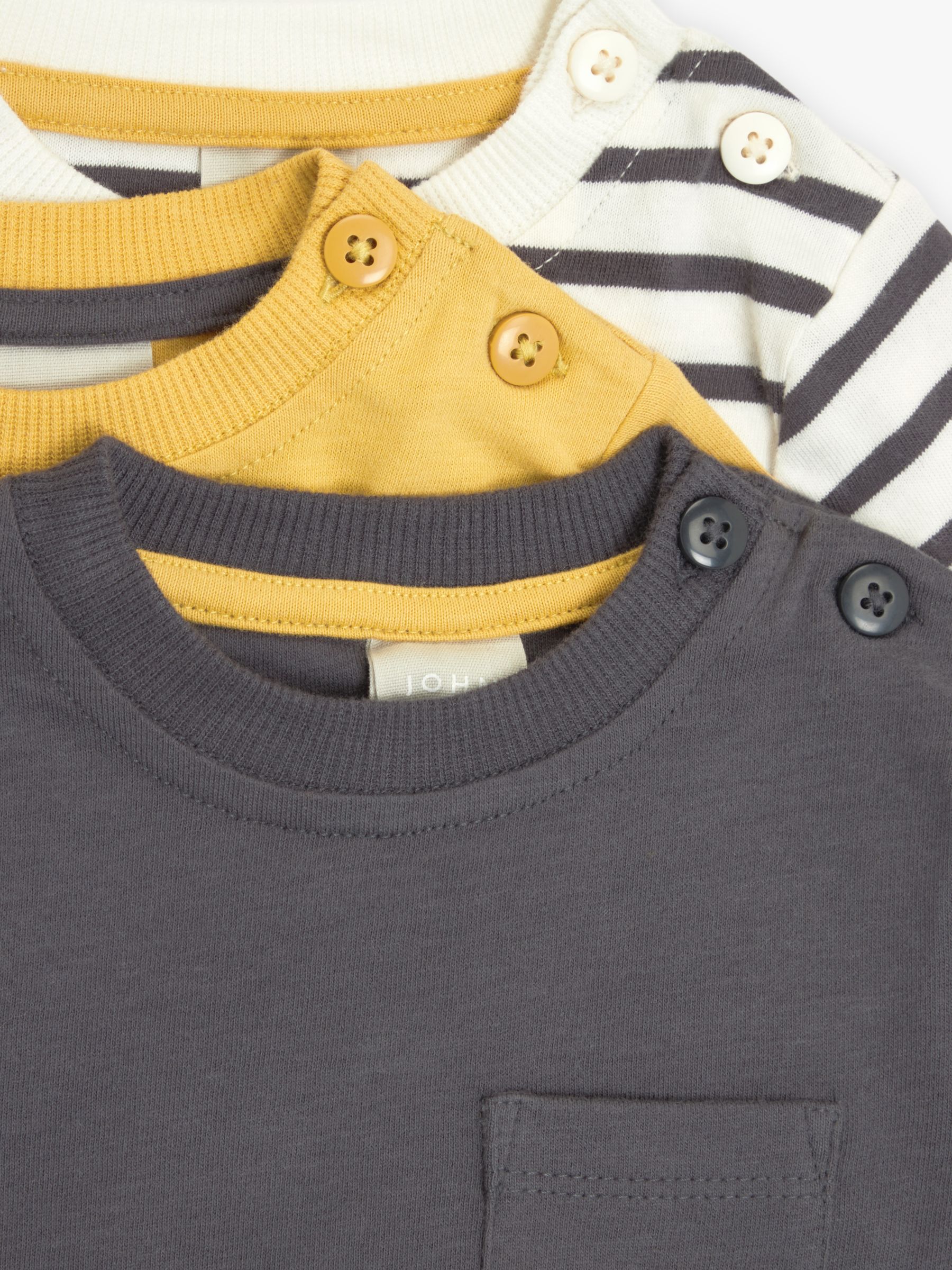 John Lewis Baby Stripe & Solid Long Sleeve T-Shirt, Pack of 3, Multi, 3-6 months