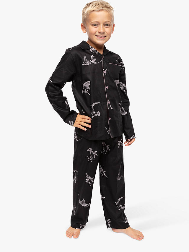 Minijammies Kids' Mason Shark Print Pyjama Set, Black/Multi