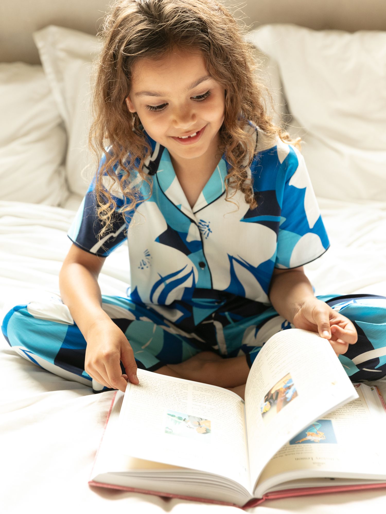 Minijammies Kids' Marie Floral Print Pyjama Set, Blue, 2-3 years