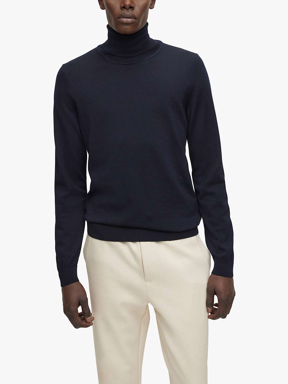 Buy BOSS Musso Wool Roll Neck Jumper, Dark Blue Online at johnlewis.com