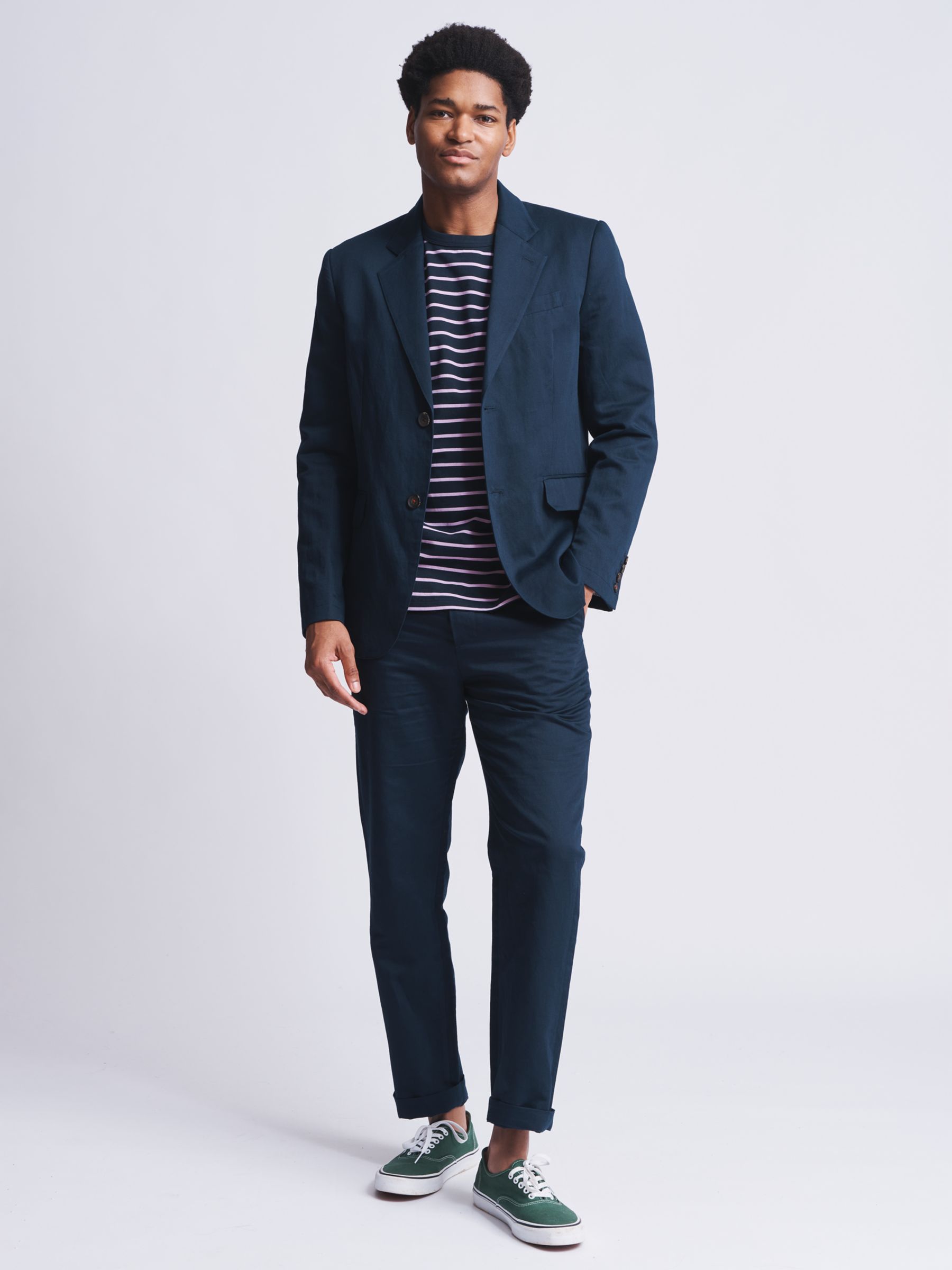 Aubin Owsten Cotton & Linen Blend Suit Trousers, Navy, 30R
