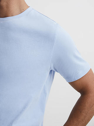 Reiss Bless Cotton Blend Crew Neck T-Shirt, Soft Blue