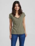 MOS MOSH Troy Cotton & Linen Blend V Neck T-Shirt, Army