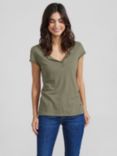 MOS MOSH Troy Cotton and Linen V Neck T-Shirt, Army