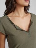 MOS MOSH Troy Cotton & Linen Blend V Neck T-Shirt, Army