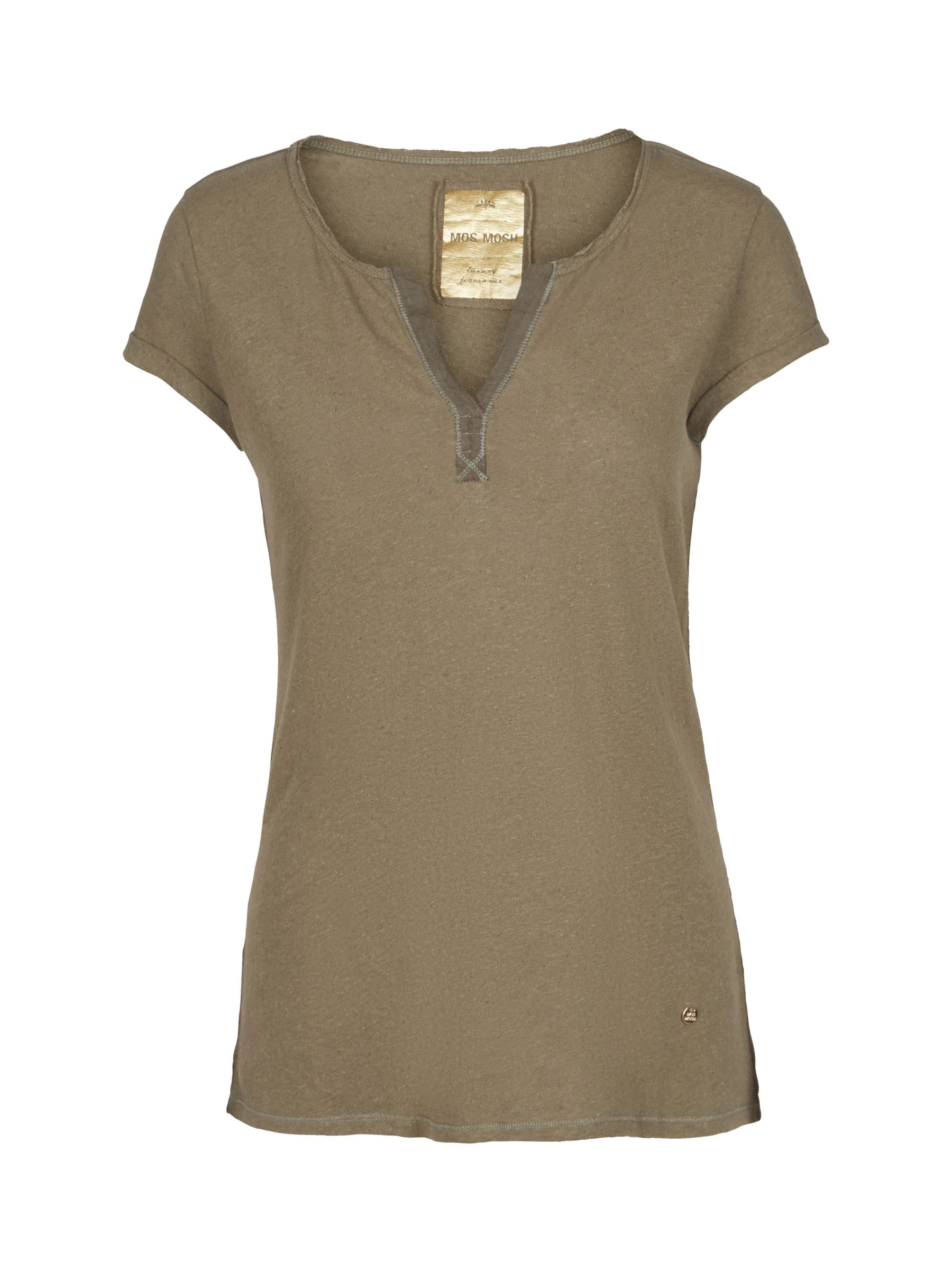 MOS MOSH Troy Cotton and Linen V Neck T-Shirt, Army at John Lewis ...