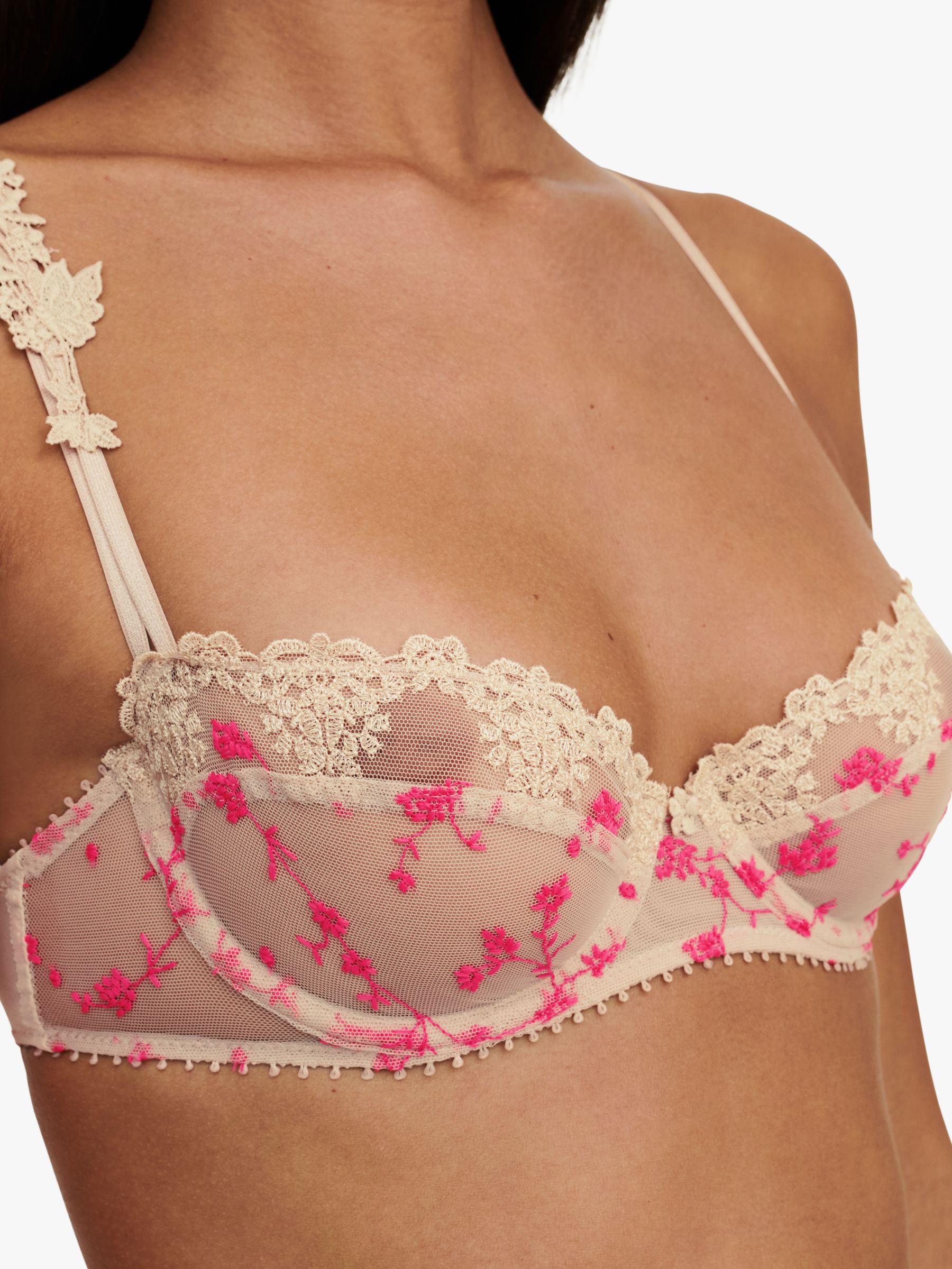 Passionata White Nights Lace-embellished Stretch-lace Balcony Bra in Pink