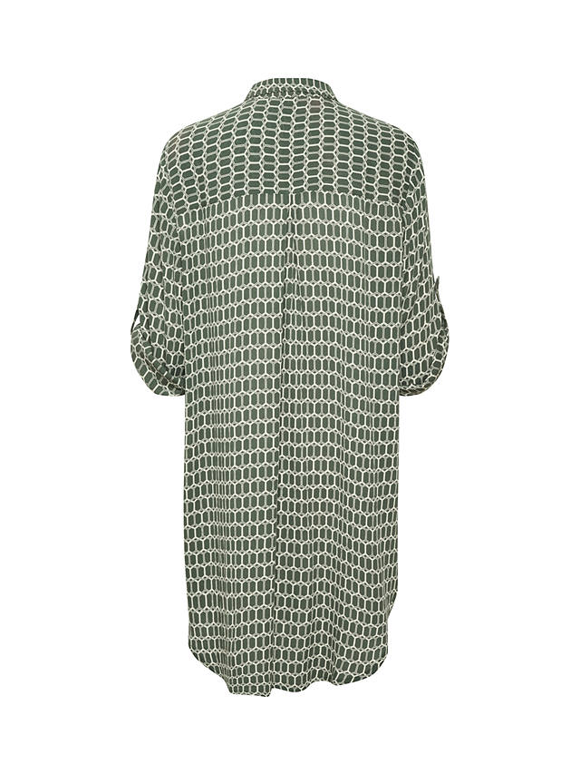 KAFFE Hildur Amber Geo Print Tunic Shirt Dress, Green/Chalk Graphic
