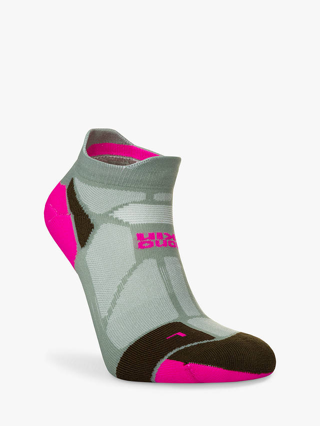 Hilly Marathon Fresh Ankle Running Socks, Sage/Fluo Pink