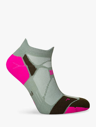 Hilly Marathon Fresh Ankle Running Socks, Sage/Fluo Pink