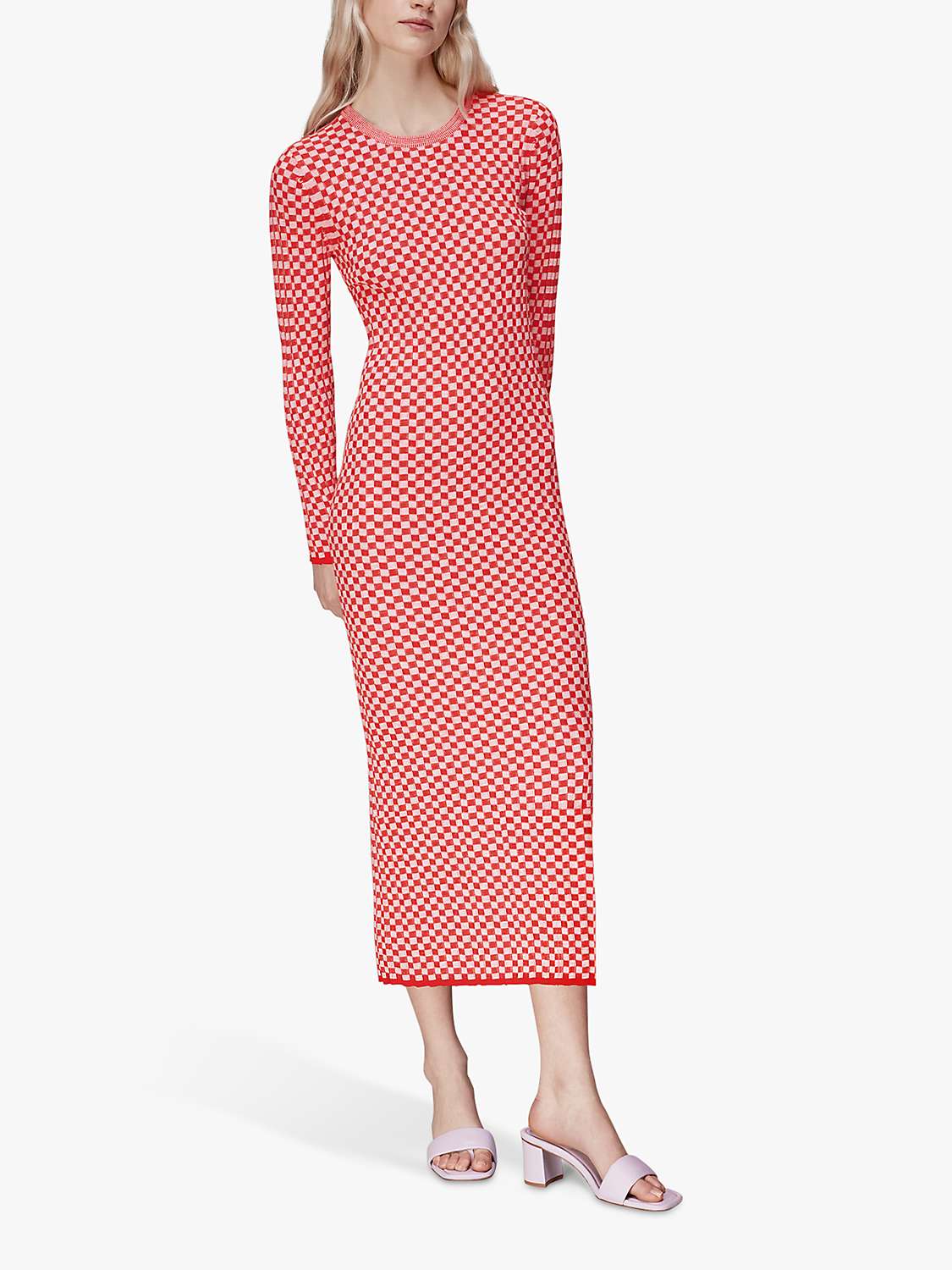 Buy Whistles Checkerboard Knit Midi Dress, Red/White Online at johnlewis.com