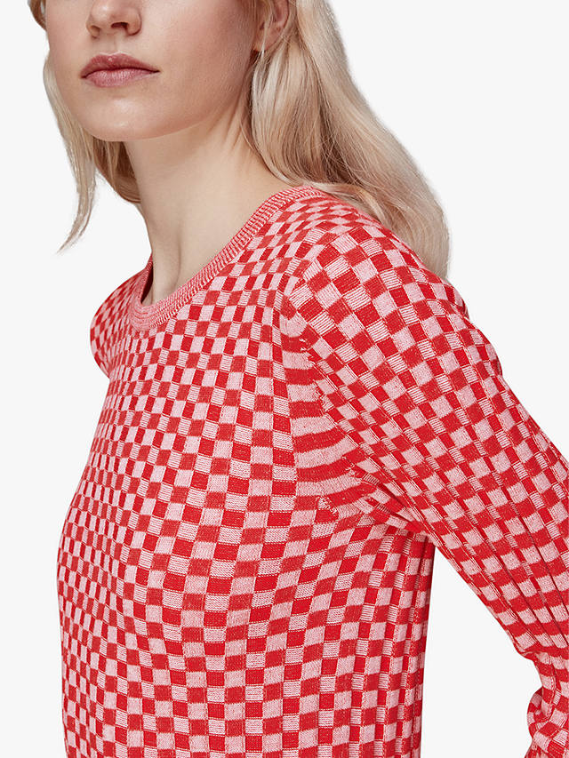 Whistles Checkerboard Knit Midi Dress, Red/White