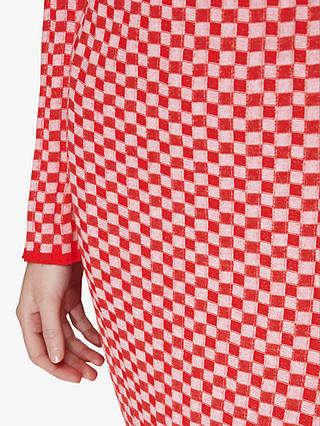 Whistles Checkerboard Knit Midi Dress, Red/White