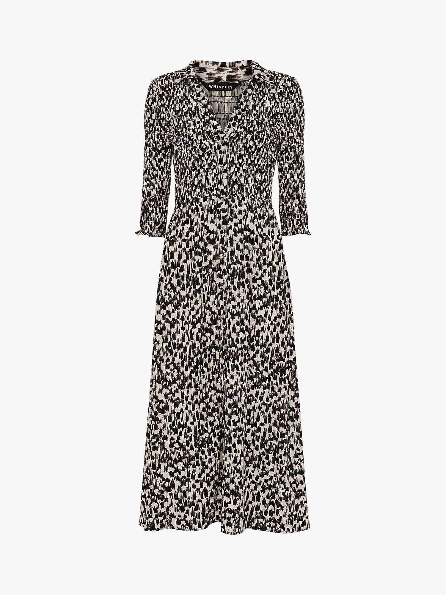 Buy Whistles Speeding Squares Midi Shirred Shirt Dress, Black/Multi Online at johnlewis.com