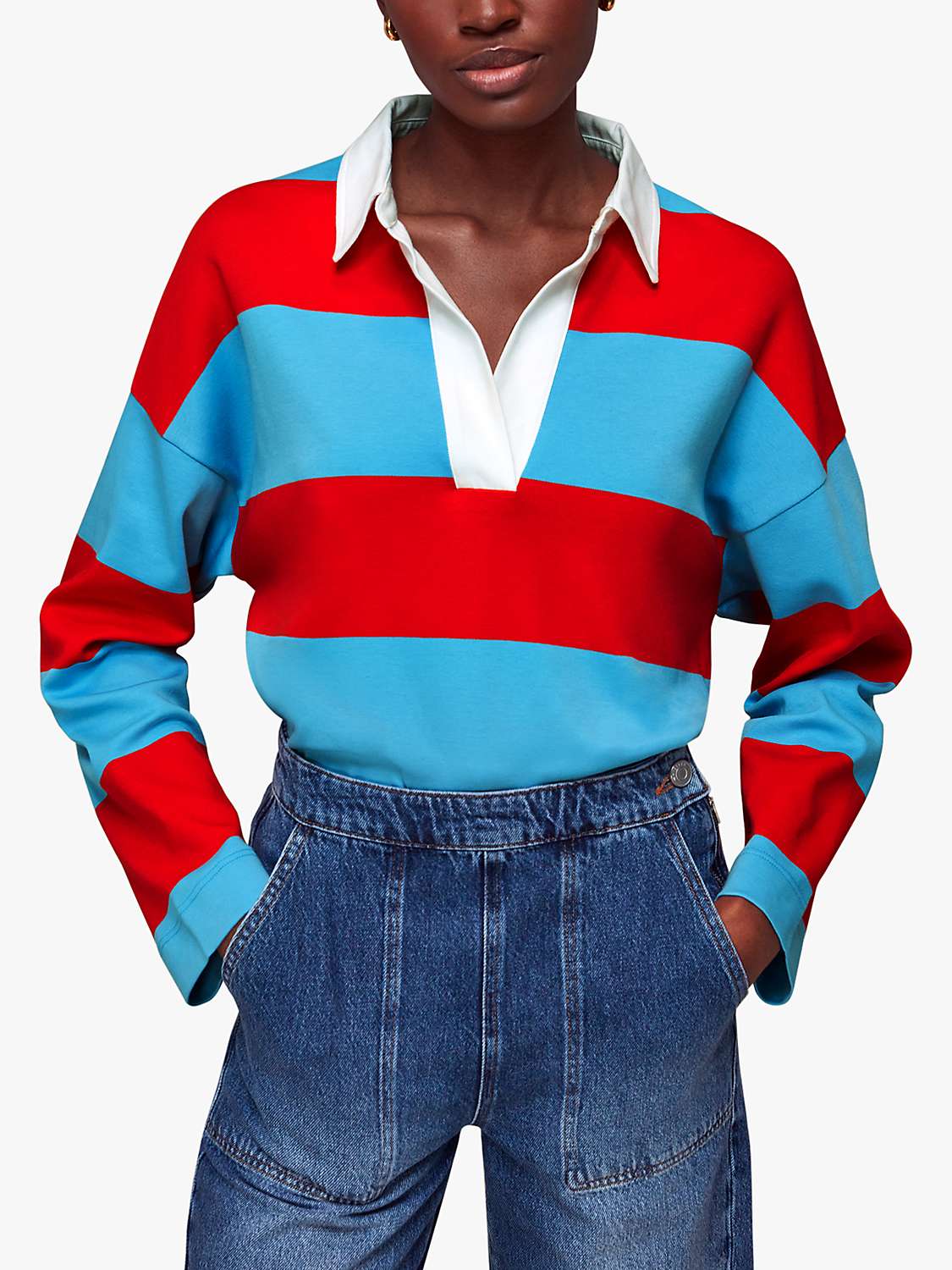 Buy Whistles Cotton Stripe Rugby Shirt, Red/Multi Online at johnlewis.com