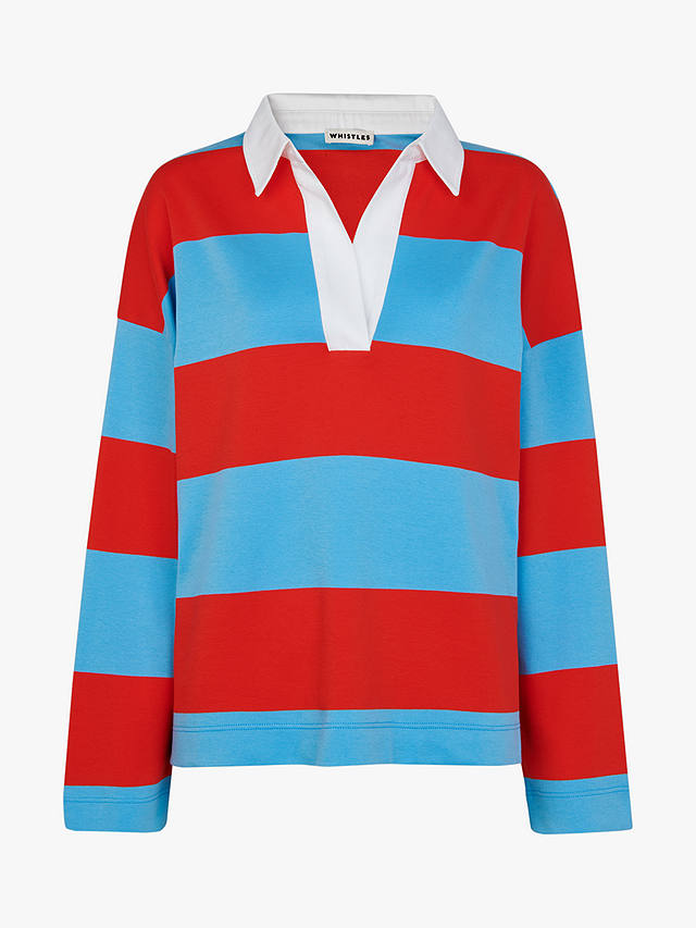Whistles Cotton Stripe Rugby Shirt, Red/Multi