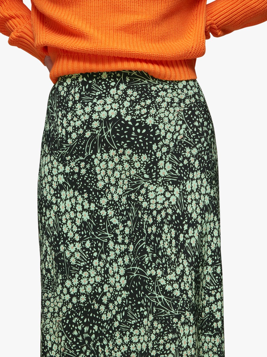 Whistles Daisy Meadow Slip Skirt, Green/Multi at John Lewis & Partners