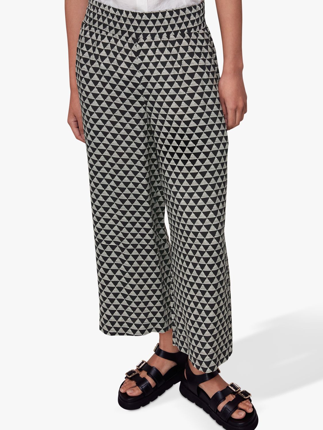Whistles Checkerboard Wide Trousers, Black/Multi, 6