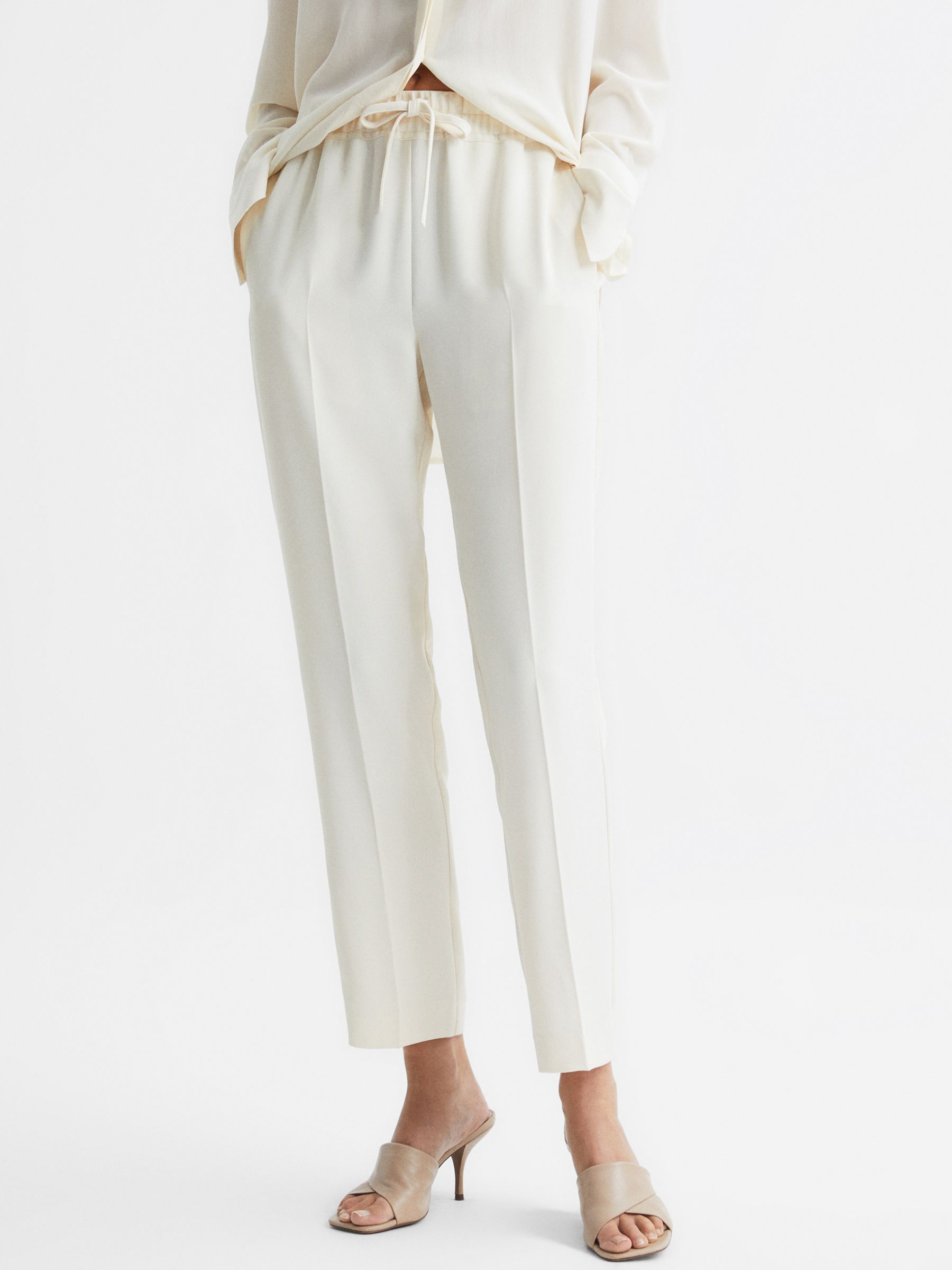 Reiss Hailey Pull On Trousers, Cream at John Lewis & Partners