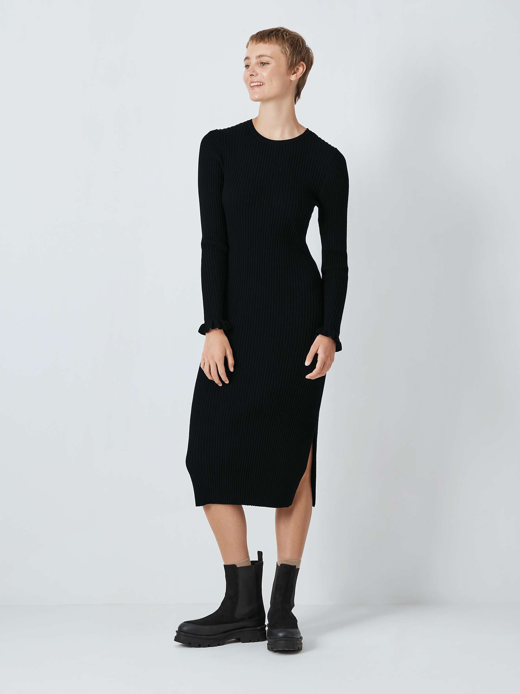 John Lewis ANYDAY Plain Ribbed Knit Dress, Black at John Lewis & Partners