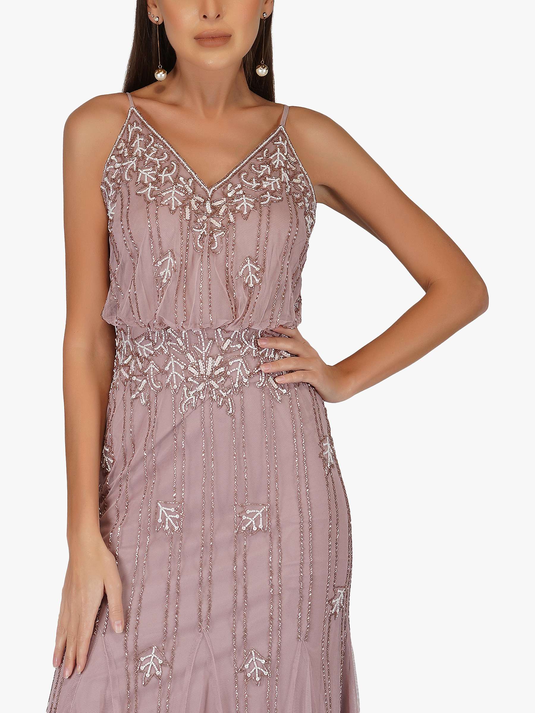 Buy Lace & Beads Keeva Bead Embellished Maxi Dress, Mauve Online at johnlewis.com