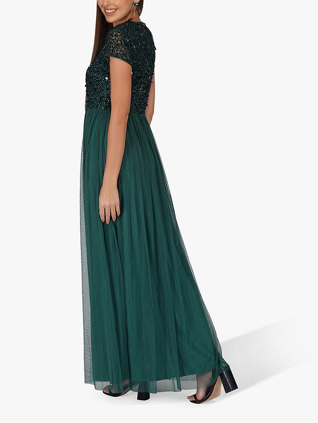 Lace & Beads Picasso Embellished Bodice Maxi Dress, Emerald Green 