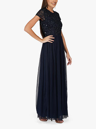 Lace & Beads Picasso Embellished Bodice Maxi Dress, Navy 