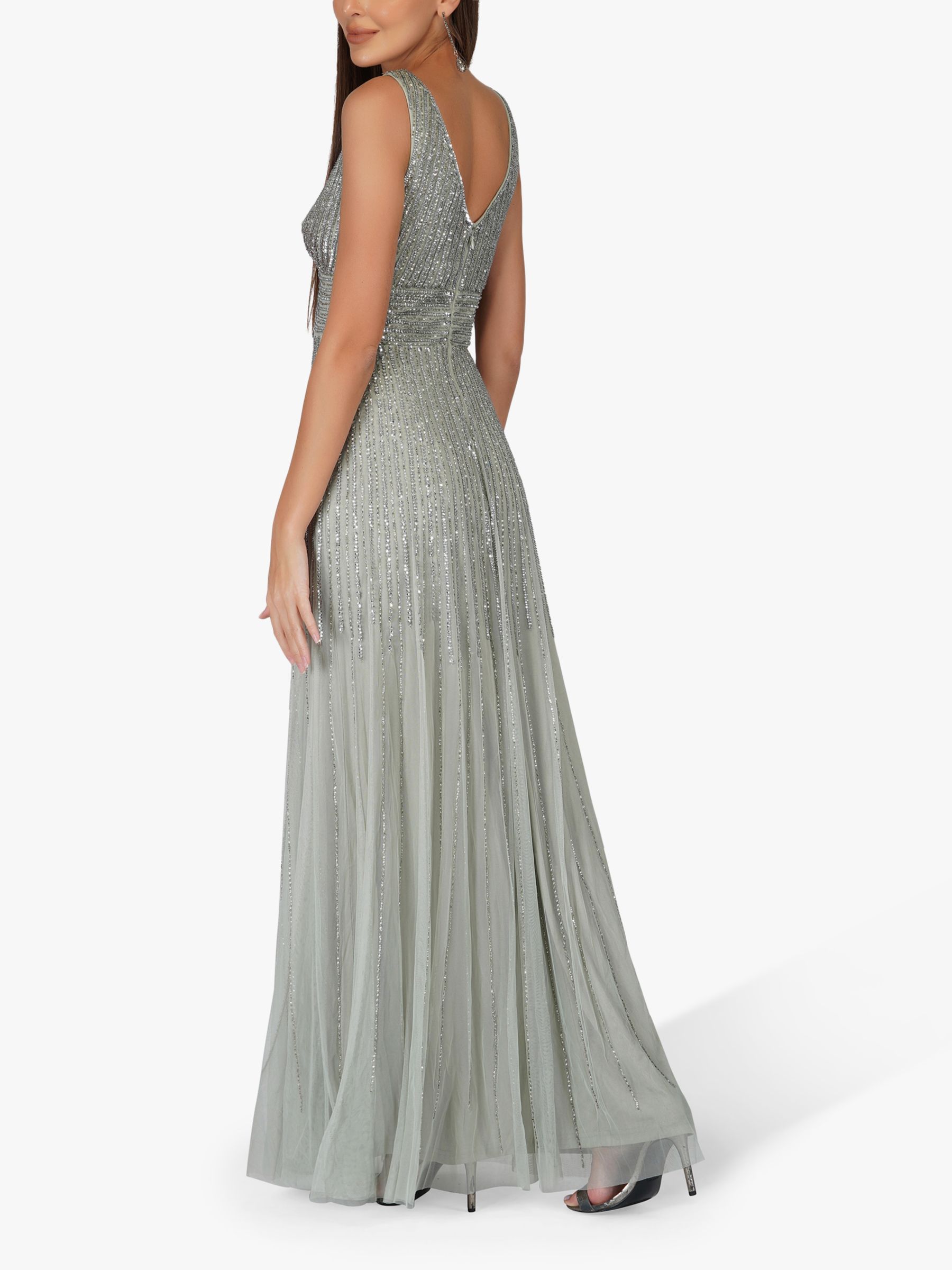 Lace & Beads Lorelai Embellished Maxi Dress, Sage Grey, 6