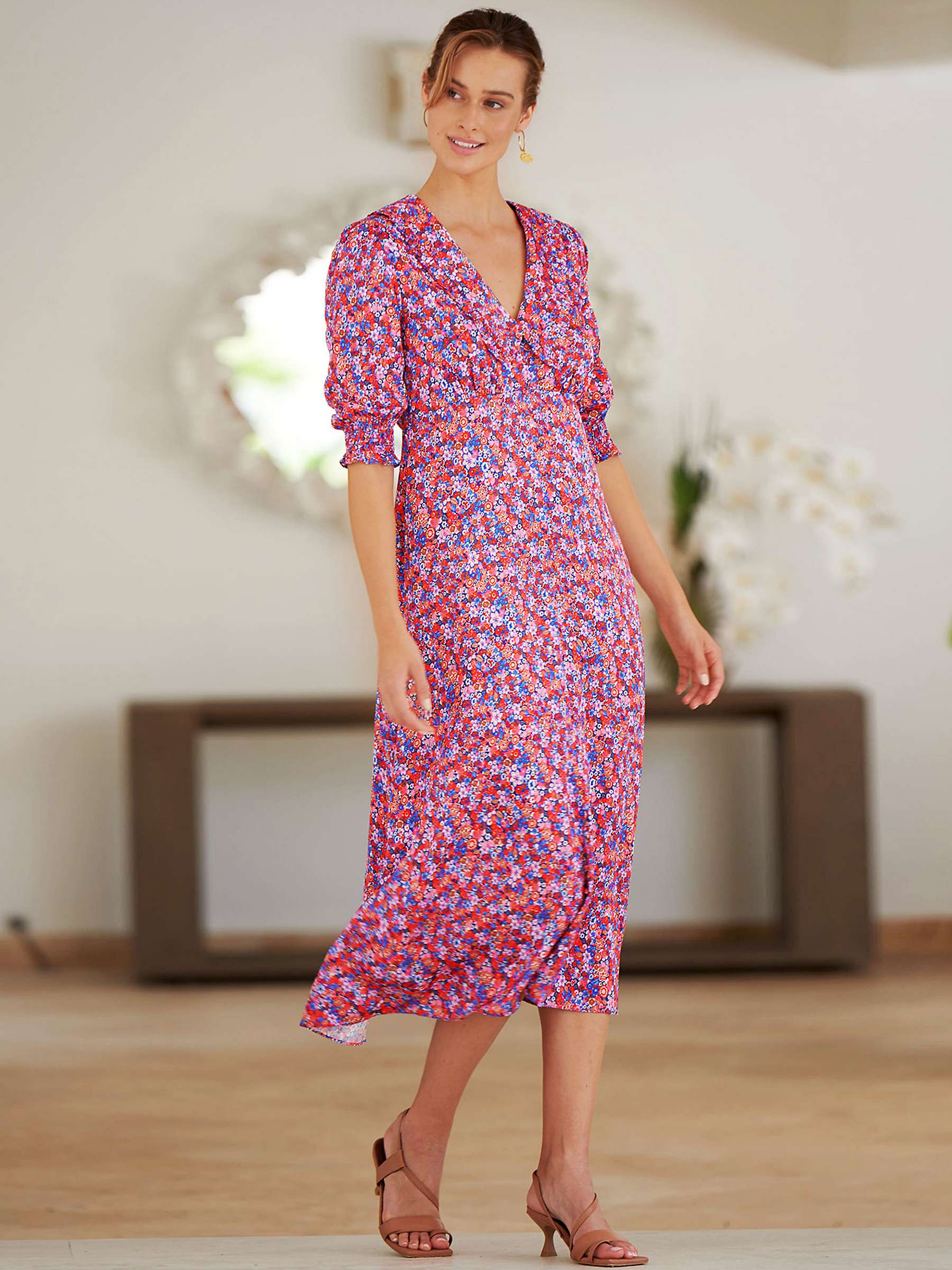 Buy Aspiga Francesca Collared Satin Tea Dress, Pink/Multi Online at johnlewis.com