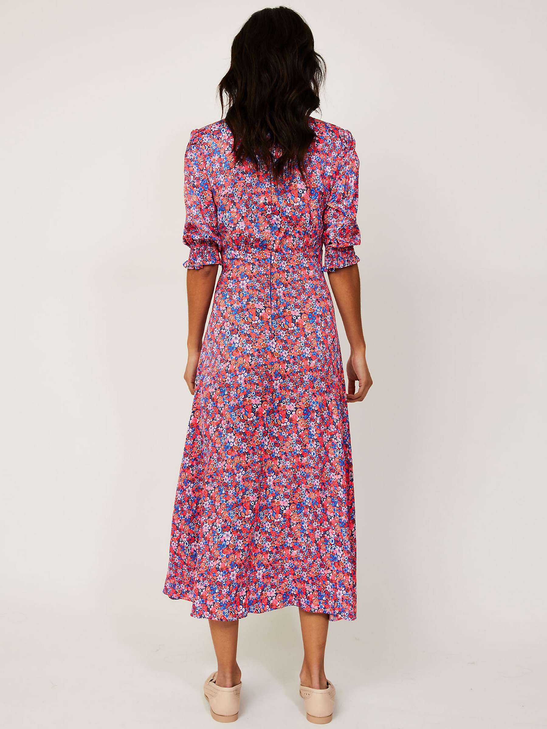 Buy Aspiga Francesca Collared Satin Tea Dress, Pink/Multi Online at johnlewis.com