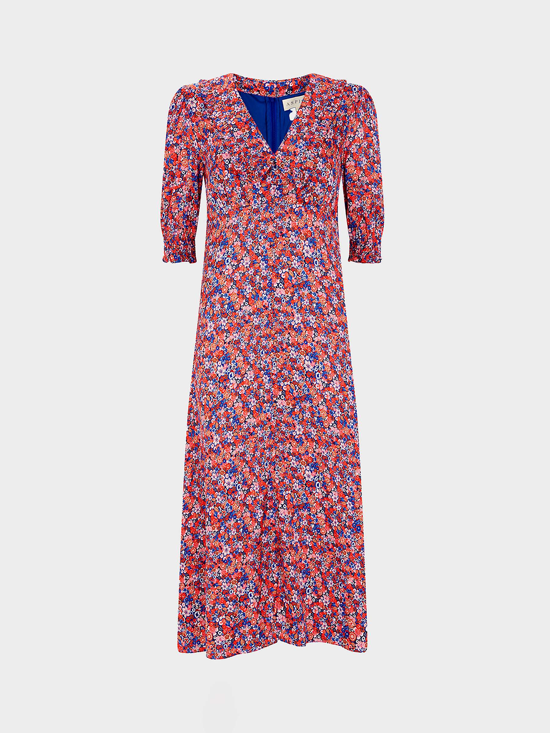 Buy Aspiga Francesca Collared Satin Tea Dress, Pink/Multi Online at johnlewis.com