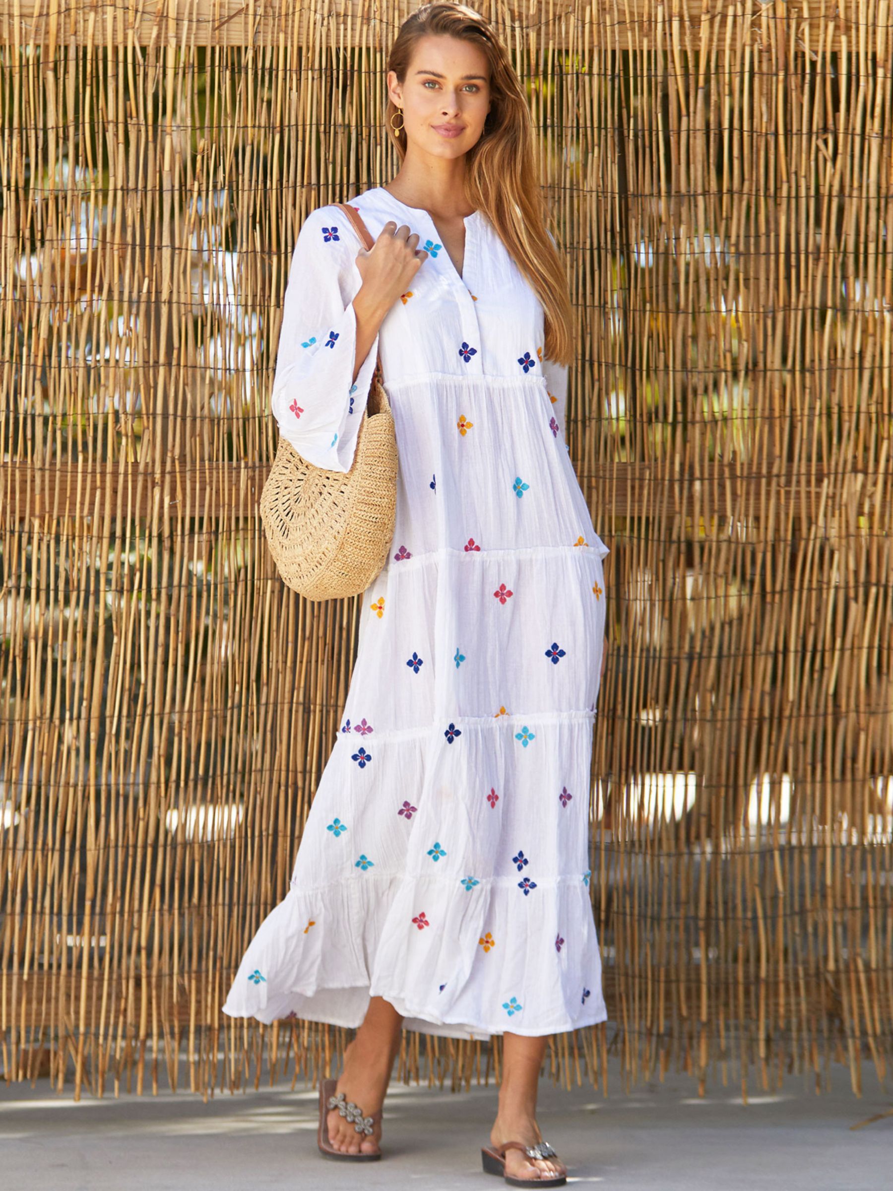 Buy Aspiga Florence Embroidered Cotton Tiered Maxi Dress, White/Multi Online at johnlewis.com