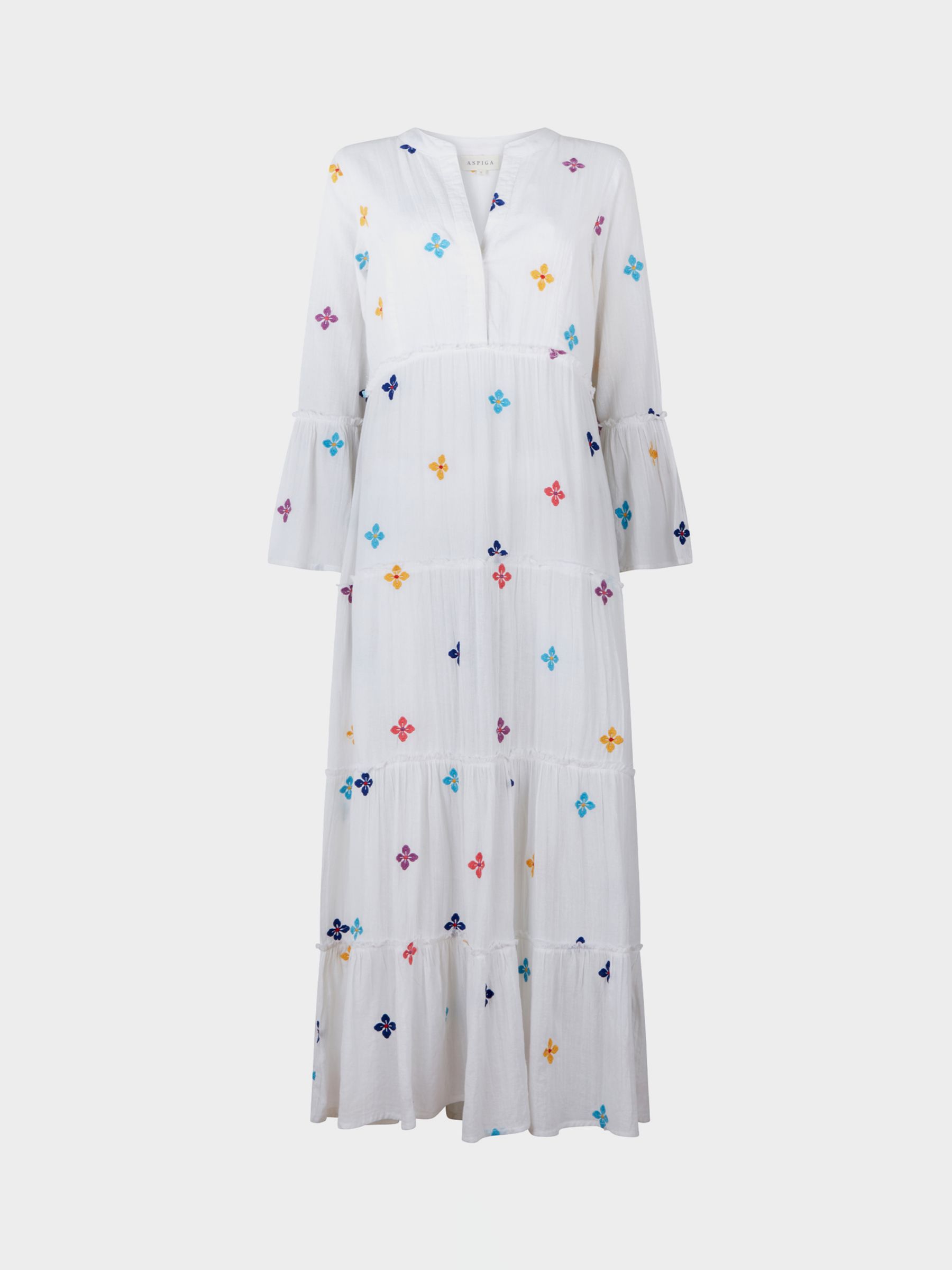 Buy Aspiga Florence Embroidered Cotton Tiered Maxi Dress, White/Multi Online at johnlewis.com