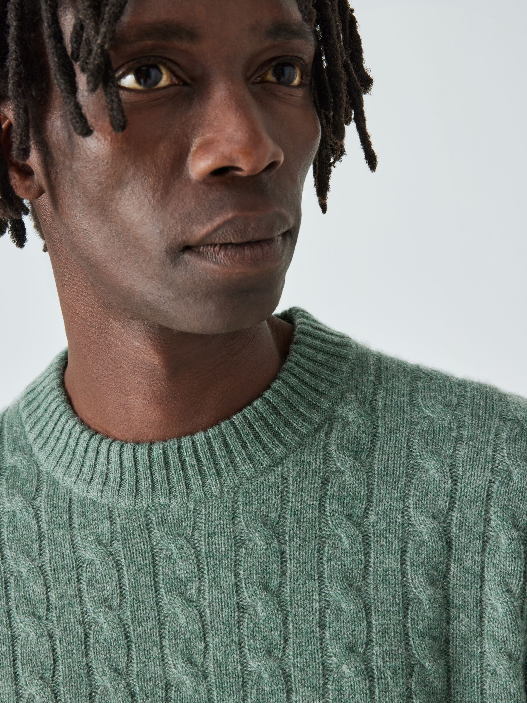 John Lewis Cashmere Cable Crew Neck Jumper, Cilantro at John Lewis ...