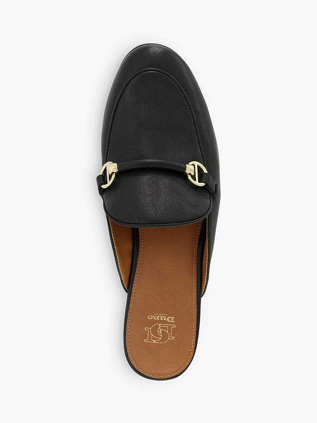 Dune Glowed Leather Snaffle Trim Backless Loafers, Black