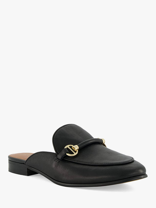 Dune Glowed Leather Snaffle Trim Backless Loafers, Black