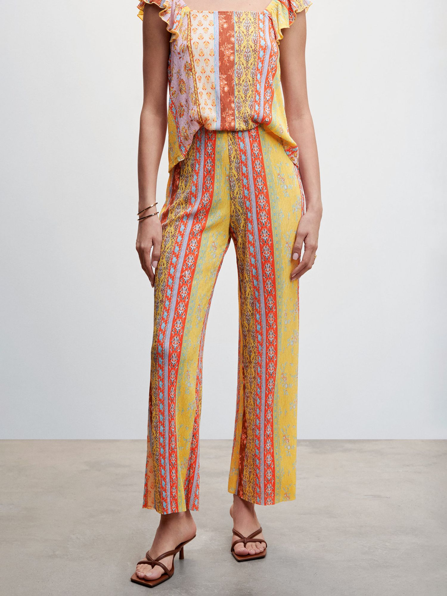 Mango Tarifa Floral Trousers, Yellow/Multi at John Lewis & Partners