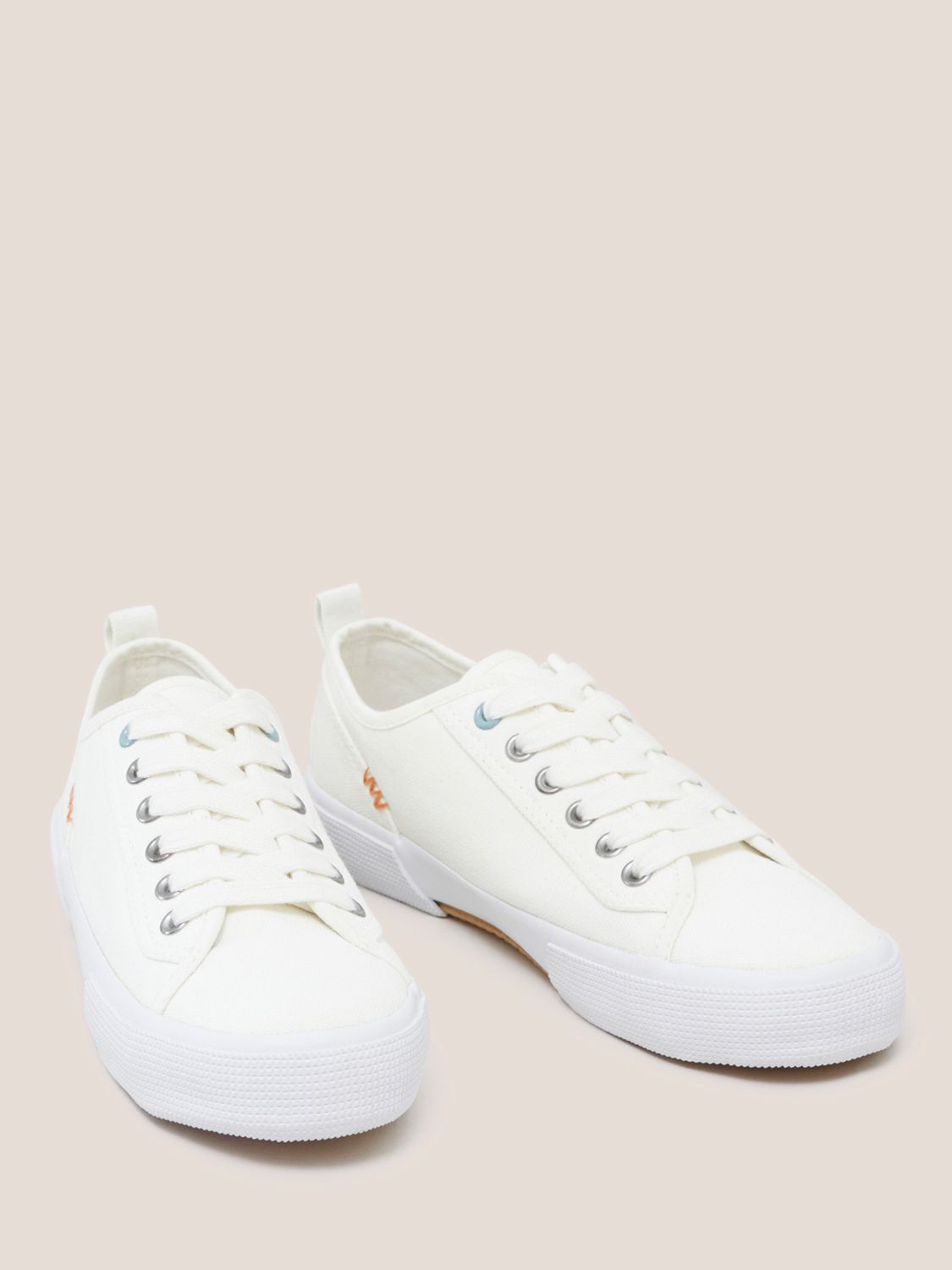 White Stuff Pippa Canvas Lace Up Trainers, Natural White at John Lewis ...