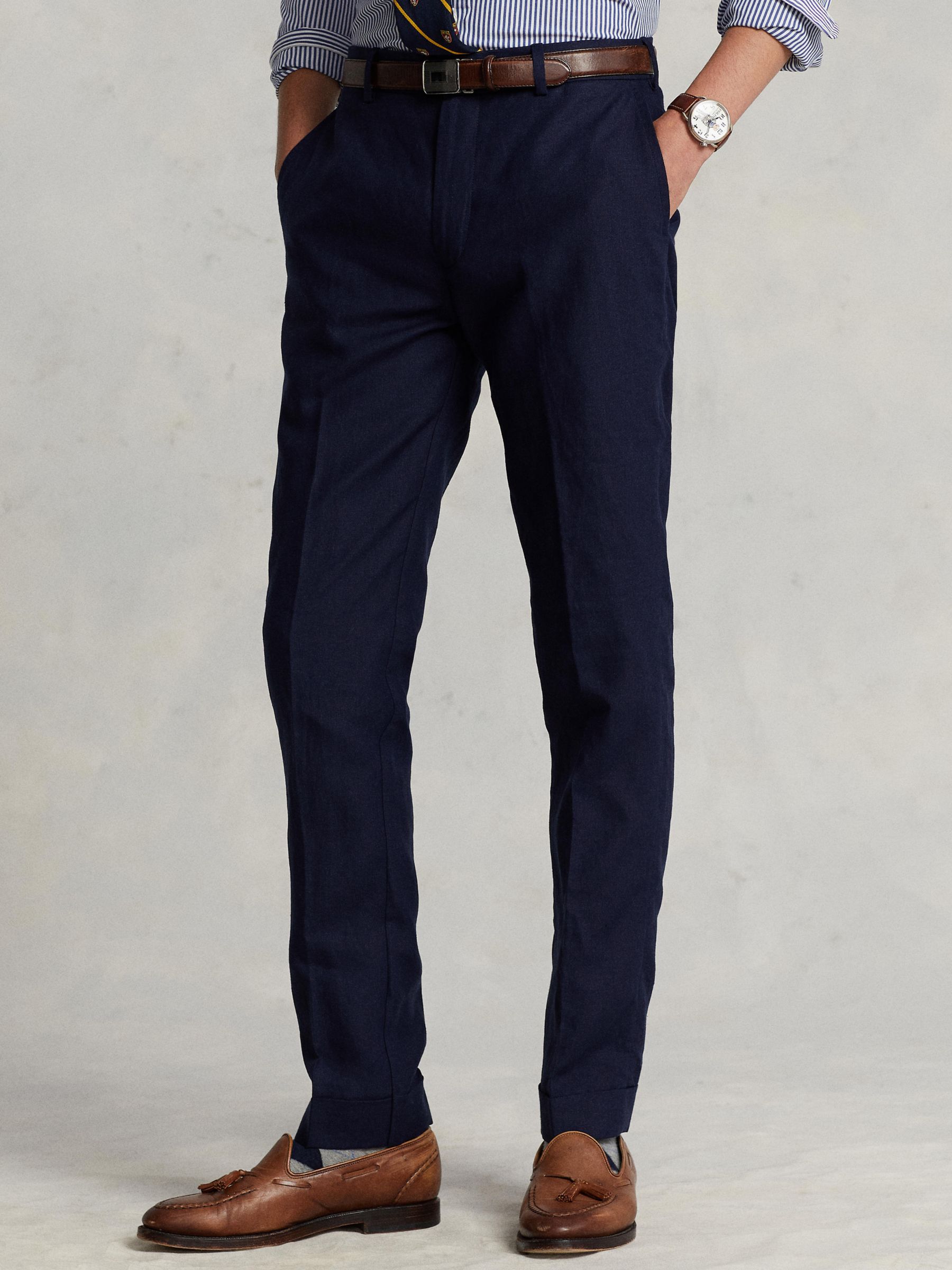 Ralph Lauren Textured Linen Trousers, Navy