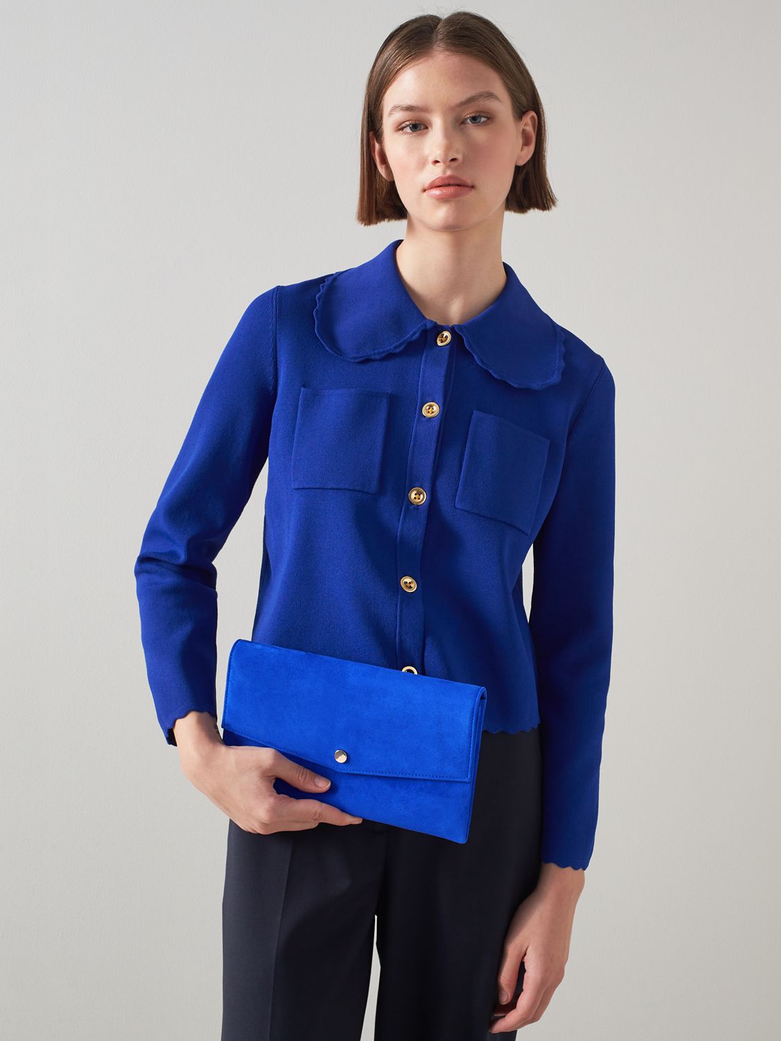 L.K.Bennett Layla Suede Clutch Bag, Blue at John Lewis & Partners