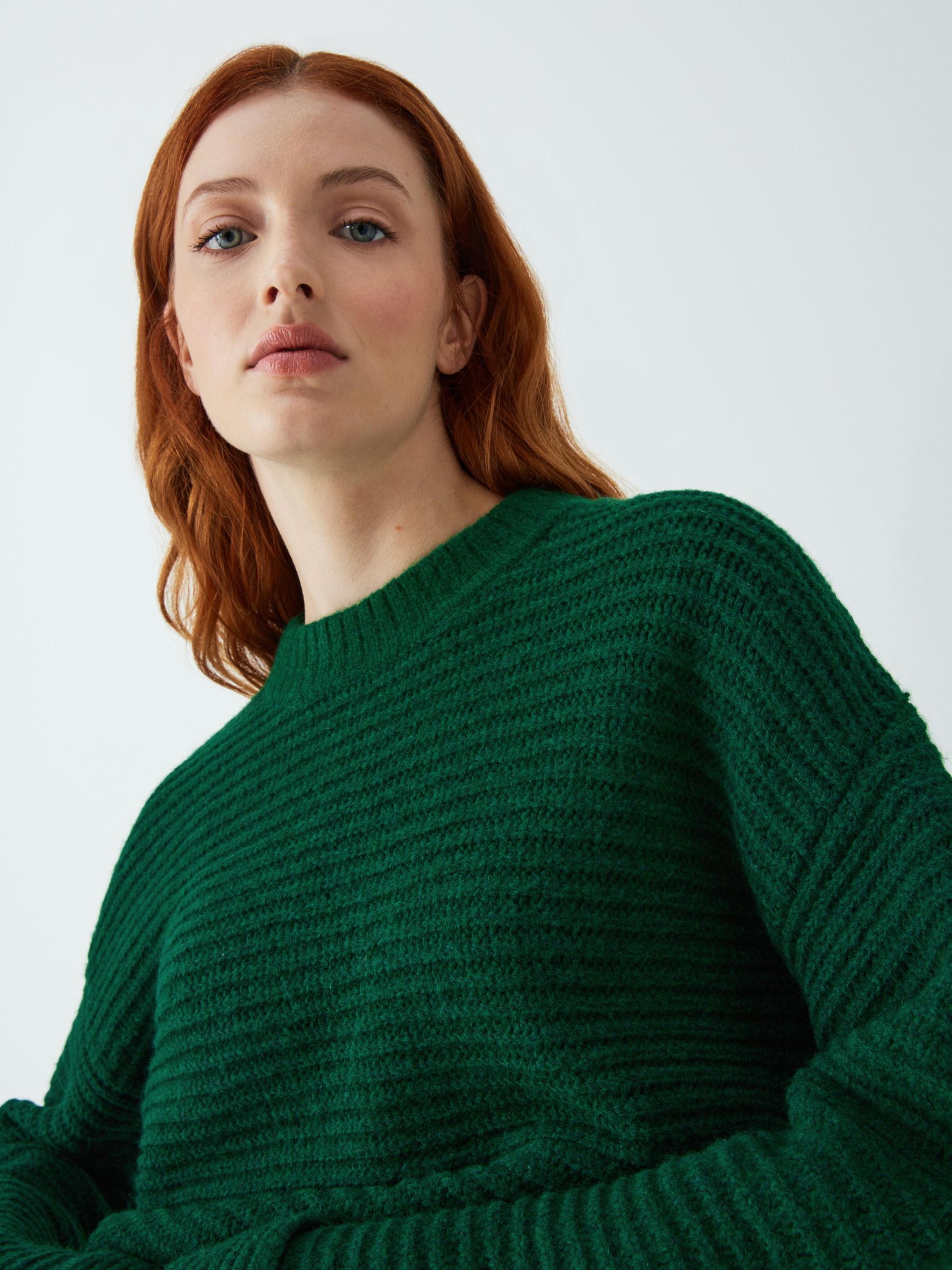 John Lewis ANYDAY Textured Knit Turned Up Cuff Jumper, Emerald at John ...