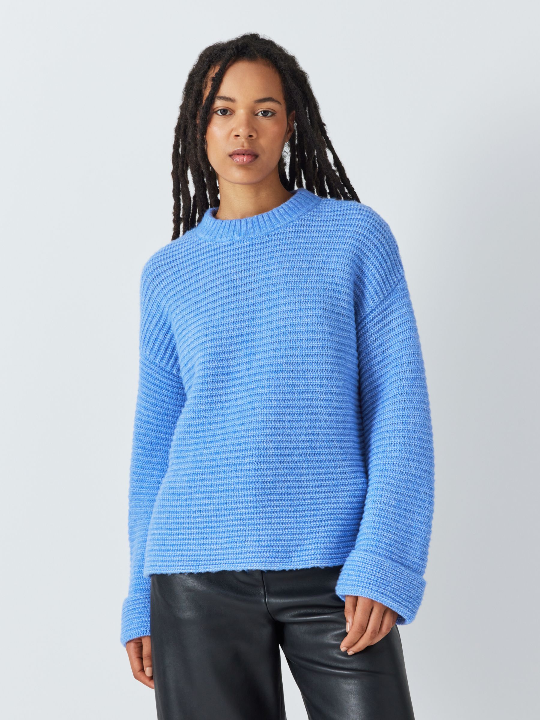 John Lewis ANYDAY Textured Knit Turned Up Cuff Jumper, Blue