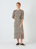 John Lewis ANYDAY Puff Sleeve Animal Print Midi Dress, Natural/Multi