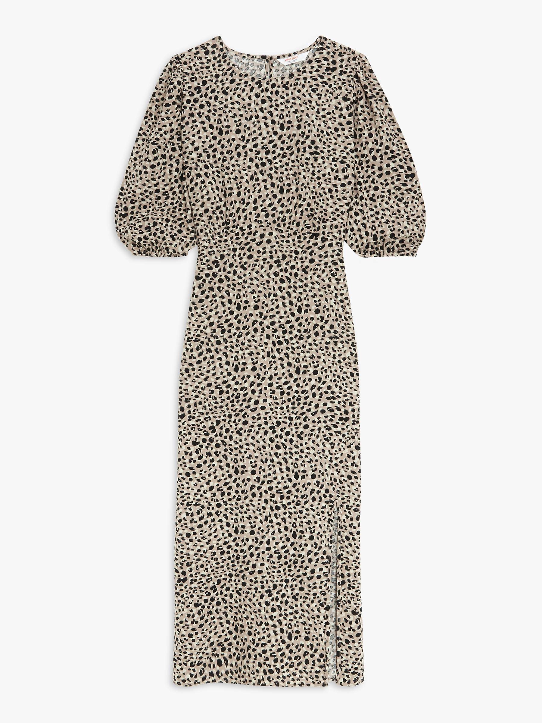 Buy John Lewis ANYDAY Puff Sleeve Animal Print Midi Dress, Natural/Multi Online at johnlewis.com