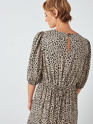 John Lewis ANYDAY Puff Sleeve Animal Print Midi Dress, Natural/Multi